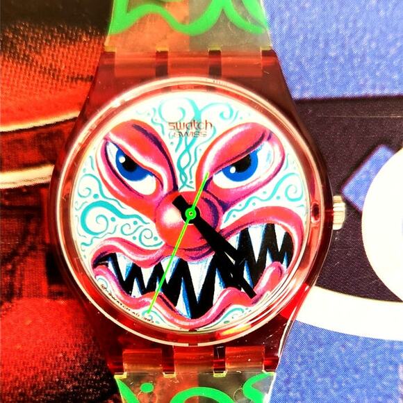 Swatch watch MONSTER TIME GR121 1994 Standard Gents Designed by Kenny Scharf NOS - Picture 1 of 9